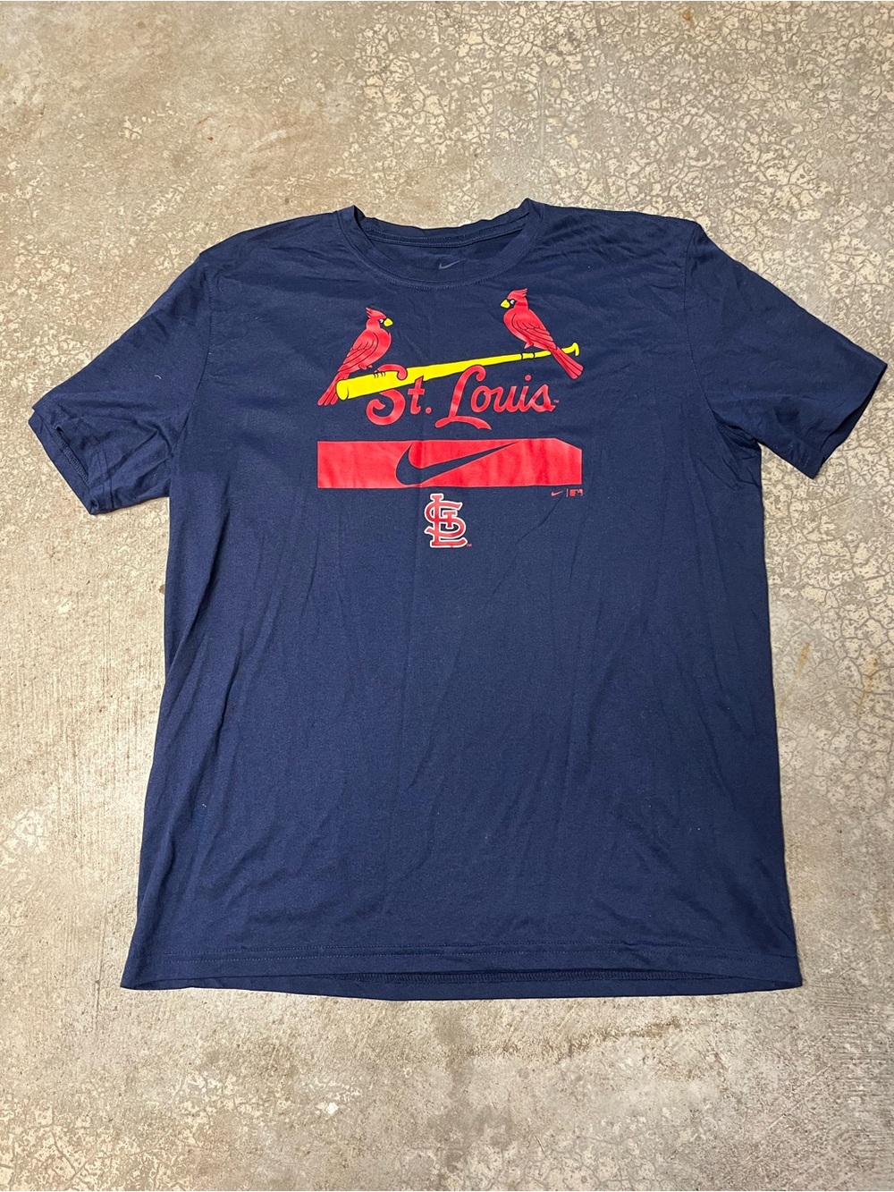 Nike Navy St. Louis Cardinals Graphic Tee with Red and Yellow Logo